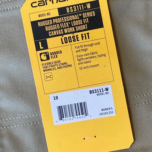 Carhartt Rugged Flex Loose Fit Canvas Work Shorts Women's 10 Dark Khaki NWT - Picture 9 of 9